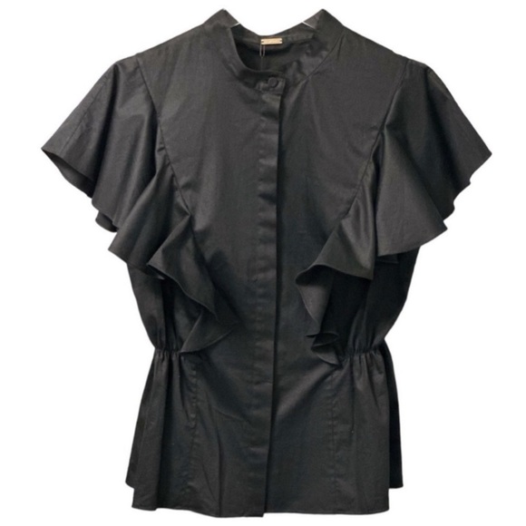 Adam LIPPES Ruffled cotton-poplin short sleeve button down blouse top size 12 - Picture 13 of 16